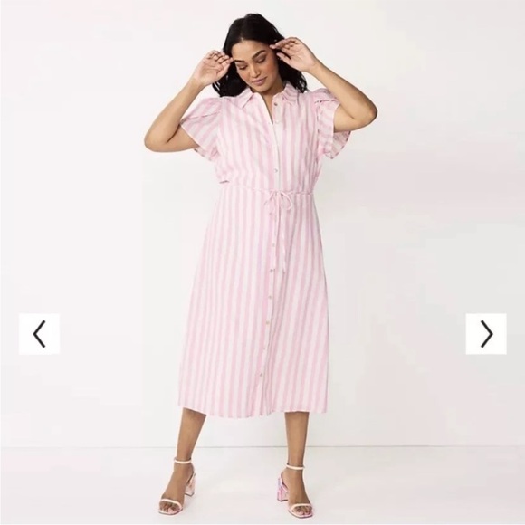 Draper James Pink White Striped Midi Dress Linen Blend Summer Preppy Pastel XL - Picture 1 of 7